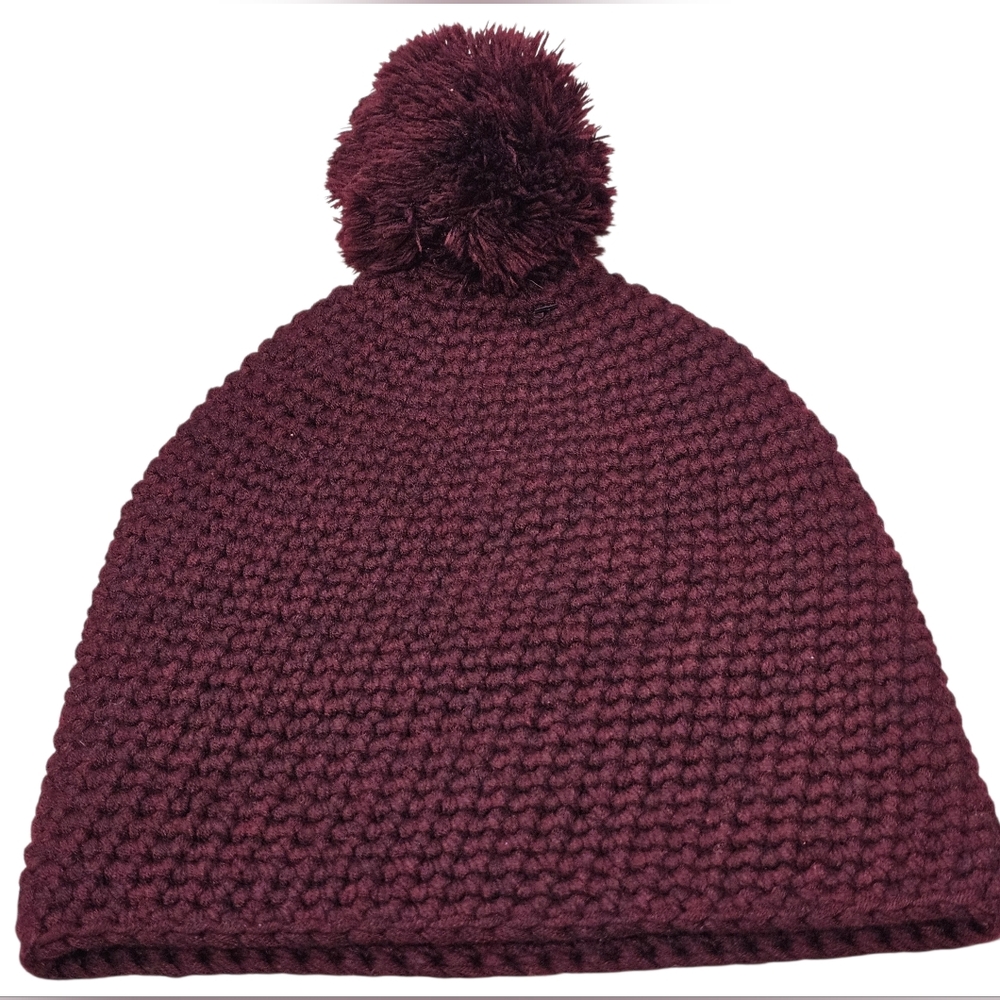 UGG Chuncky Women's Waffle Knit Pom Pom Slouchy Maroon Beanie, New - Picture 2 of 7